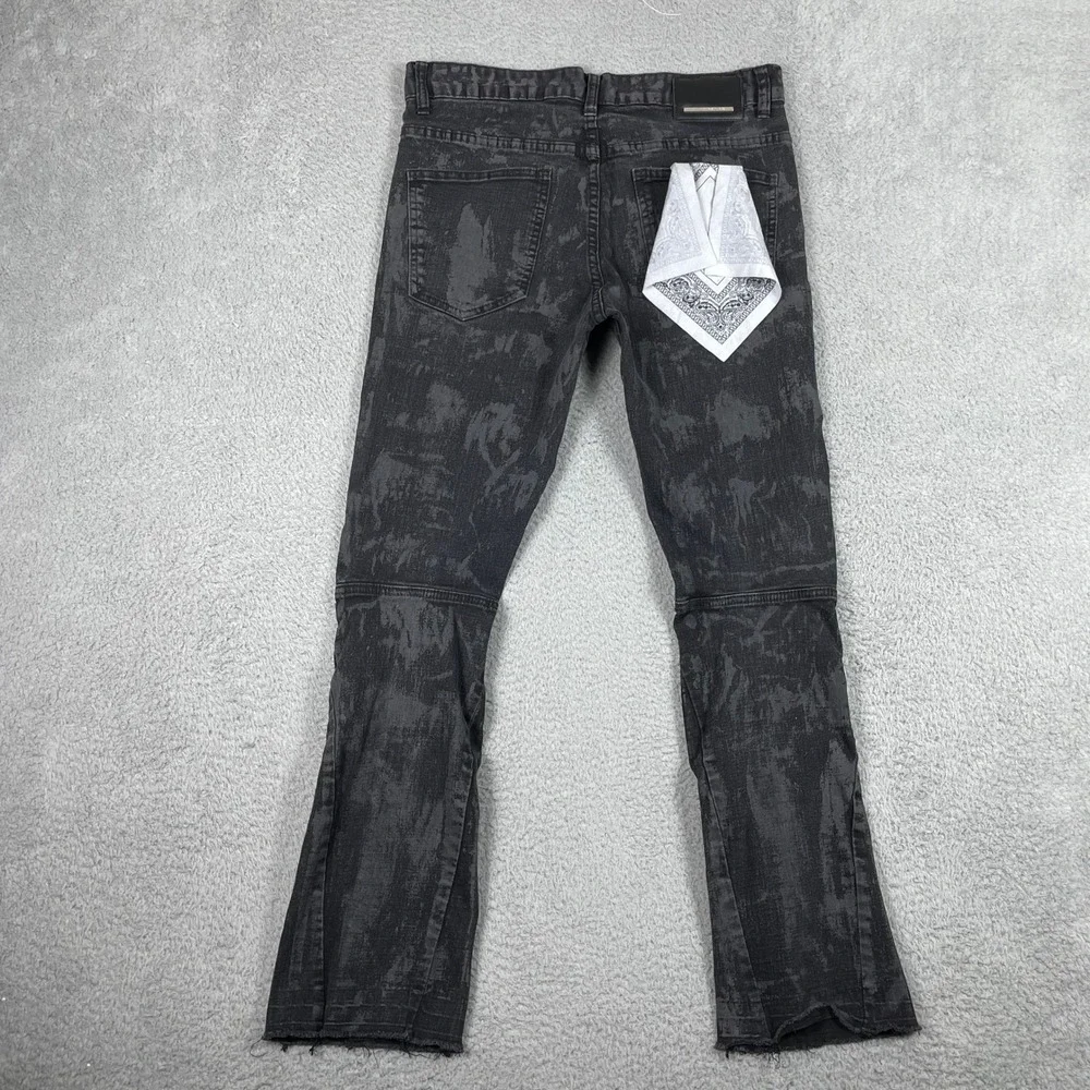 First Row Distressed Jeans Mens 34x32 (Fits 33x31) Black Acid Wash Slim